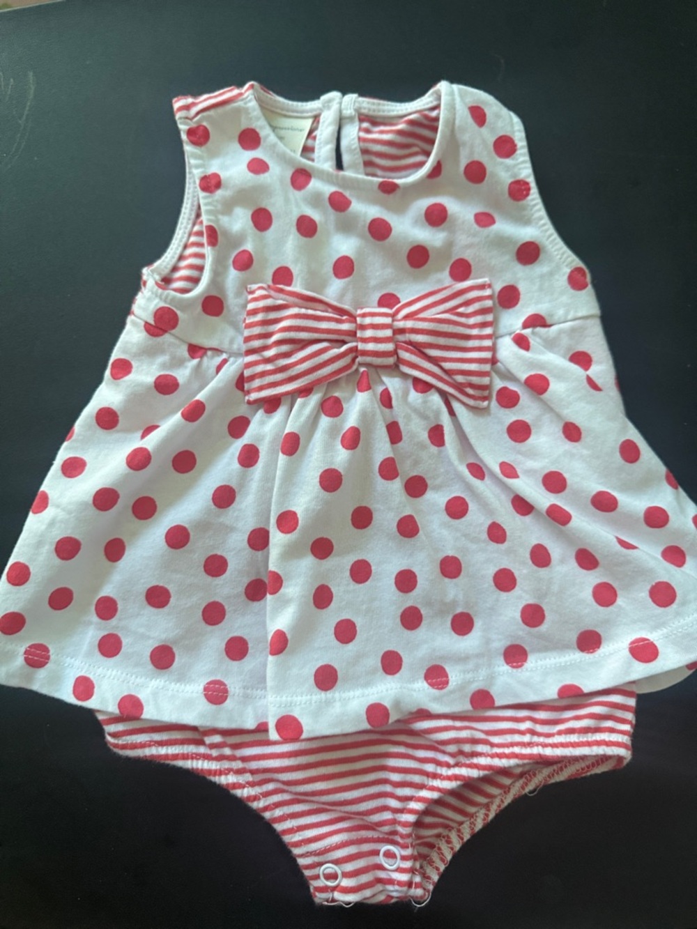 First Impressions White and Pink Polka Dot Bow One-Piece